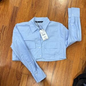 Zara Light Blue Cropped Shirt